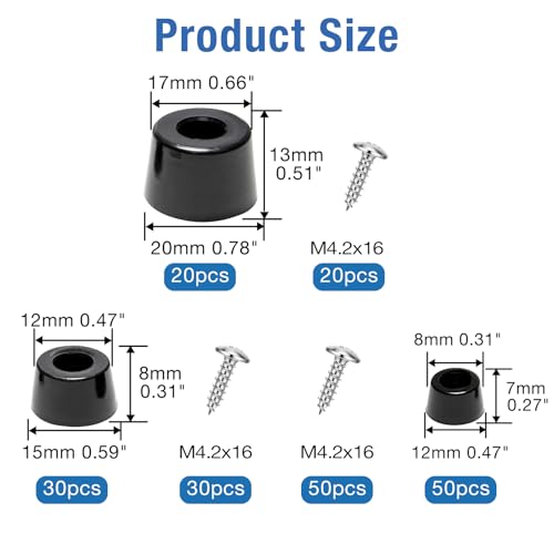 3 Size Rubber Feet for Cutting Board with Stainless Screws Assortment Kit - size: #100 pcs,3 size