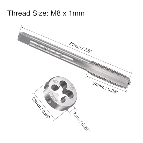 M8x1mm Metric Tap and Die Set,Machine Thread Screw Tap with Round Threading Die,Tap & Die Kit for Nut Screw Bolt Thread Repair - size: M8x1mm