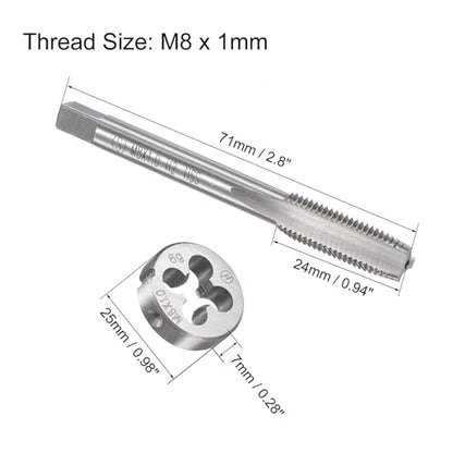 M8x1mm Metric Tap and Die Set,Machine Thread Screw Tap with Round Threading Die,Tap & Die Kit for Nut Screw Bolt Thread Repair - size: M8x1mm