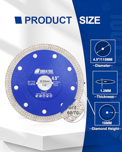 SHDIATOOL 4-1/2-Inch Diamond Saw Blade Cutting Disc for Porcelain Tile - size: 4.5 Inch(115mm)