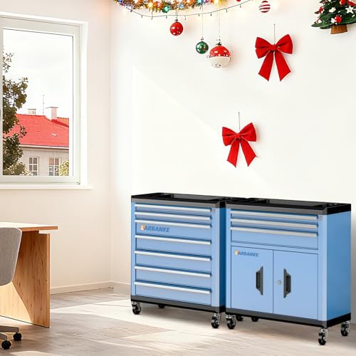 LARBANKE10 Drawer Rolling Tool Chest with Wheels,Locks & Waterproof Top - color: Blue, size: 10 drawer and double-door tool chest