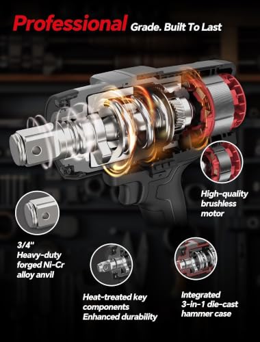 ROTAKE 20V 3/4" Pro Heavy-Duty Cordless Impact Wrench Kit, 1780 FT-LBS, TB5 - size: 3/4" (1780 ft-lbs) TB5