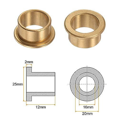 HARFINGTON 2pcs Flange Bearing Sleeve 16mmBore,20mmOD,12mm L,Bronze Bushing - size: 16mm x 20mm x 12mm