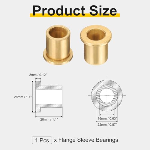 uxcell Flange Sleeve Bearings, 16mm Bore x 22mm OD x 28mm Length - size: 16x22x28mm