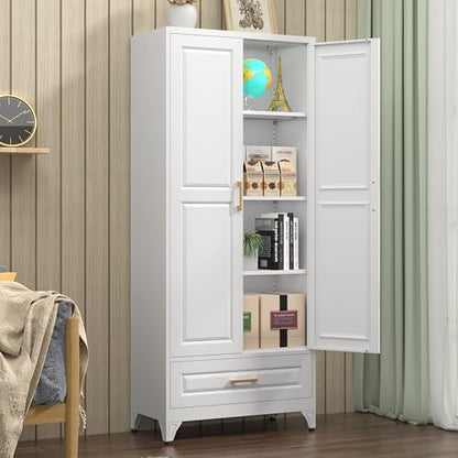 Polup 75" Metal Storage Cabinet, Tall Kitchen Pantry Cabinet with 1 Drawer - color: White, size: 75"H - 1 Drawer