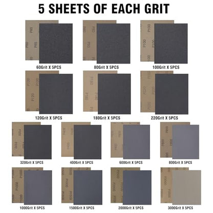 MAXMAN 1/4 Sheet Sandpaper,4.5"x5.5" 60-1000 Grit Silicone Carbide,for Wood - style: Variety Pack