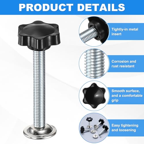 M METERXITY 2-Pack Star Handle Hand Screws, M10x75mm Carbon Steel Thread Star Clamping Knobs with Screws, Pressure Plate and Rubber Pad for Woodworking/Mechanical Equipment [Black] - size: M10 x 75mm