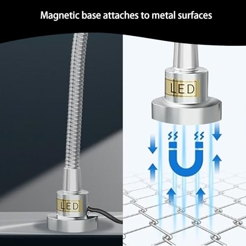 LED Magnetic Machine Light, 15W high Brightness Work lamp,Flexible Gooseneck lamp with Strong Magnetic Base for Lathe and Industrial Machine,Round Base 110-220V