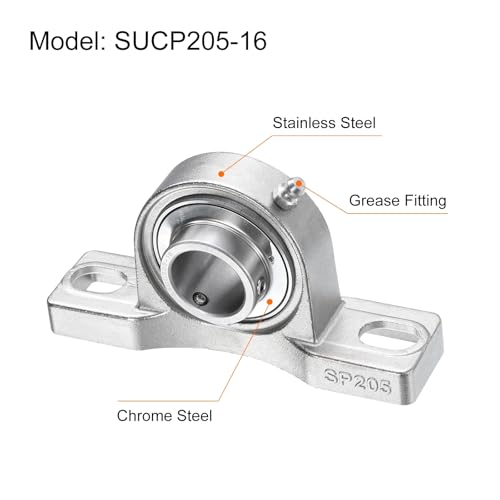 uxcell 2 Pcs SUCP205-16 Pillow Block Bearings 1 inch Bore Self Alignment, Stainless Steel Base Mounted Chrome Steel Bearings - size: SUCP205-16