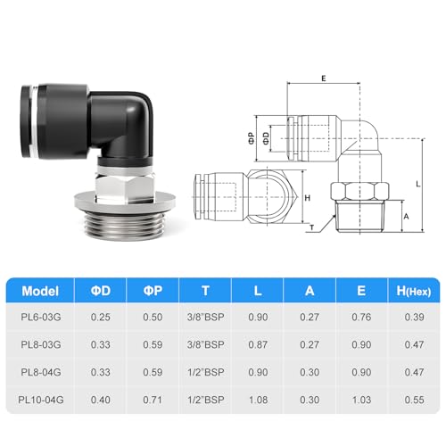 TAILONZ 6mm x 3/8" BSP Push to Connect Elbow Fitting 10Pcs - size: 6mm OD 3/8" BSP