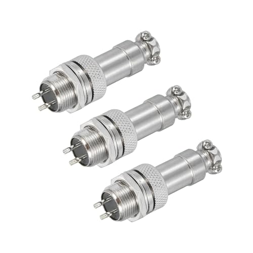 MECCANIXITY 3Pcs 2 Pin GX12 Aviation Plug Connector 125V 5A Metal Circular Plug Connector with Male Female Plug Wire Connector 12mm Socket, Silver - style: 2 Pin