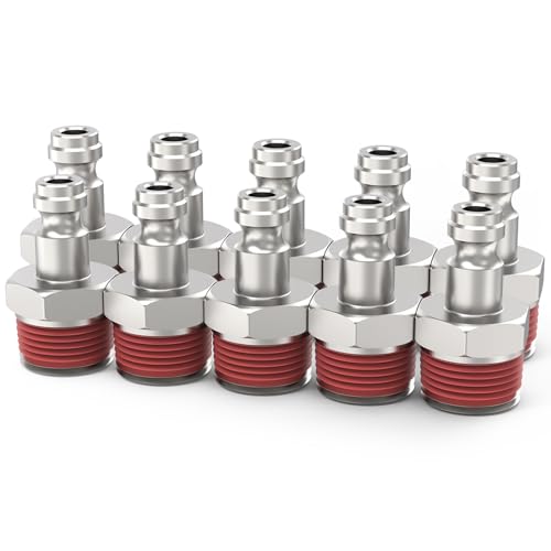 ChillWaves Automotive T-Style Air Plug, 1/4" Body Size, 1/2" NPT Male Pneumatic Plugs, Air Compressor Accessories Fittings(10-PACK) - size: 1/2" MNPT(1/4" Body)