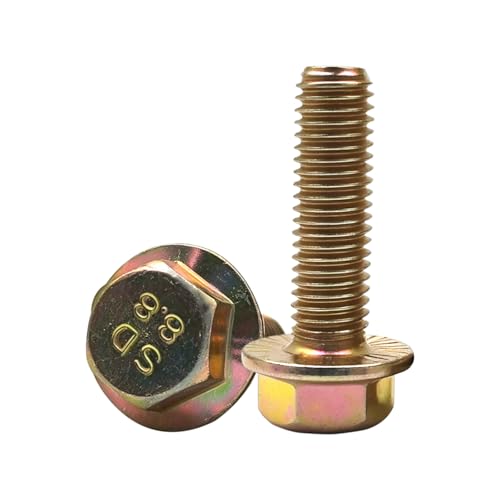 M10-1.5 x 30mm Flanged Hex Head Bolts, Flange Hexagon Head Screws, 8.8 Grade Alloy Steel, Yellow Zinc Plated, Fully Threaded Metric Screws, 10 Pack - size: M10x30mm (10PCS)