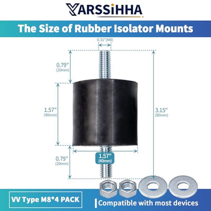 Yarssihha 4 Pack M8 Anti-Vibration Rubber Isolator Mounts, 40x40mm Rubber Studs Shock Absorber, Cylindrical Vibration Isolators for Diesel Engines, Air Compressors, Vibration Motor - size: D40*H40mm