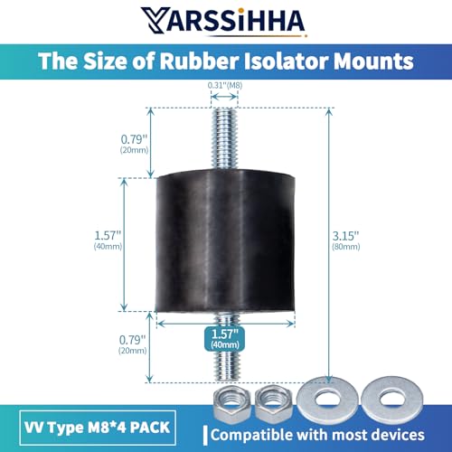 Yarssihha 4 Pack M8 Anti-Vibration Rubber Isolator Mounts, 40x40mm Rubber Studs Shock Absorber, Cylindrical Vibration Isolators for Diesel Engines, Air Compressors, Vibration Motor - size: D40*H40mm