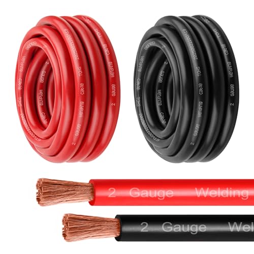 MOOKEERF 2 Gauge Battery Cable - 15FT Red + 15FT Black 2 AWG Welding Cable Flexible Stranded Oxygen-Free Pure Copper Wire for Automotive, Battery, Inverter, Solar, Marine and Generator - color: 15ft Black + 15ft Red, size: 2AWG