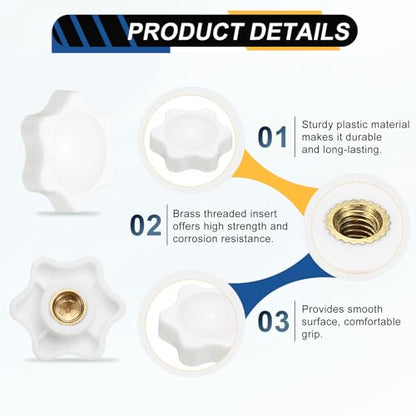 HARFINGTON Star Knob M8 Female Thread 32mm Head Brass Insert White 3pcs - color: White, size: M8 x 32mm