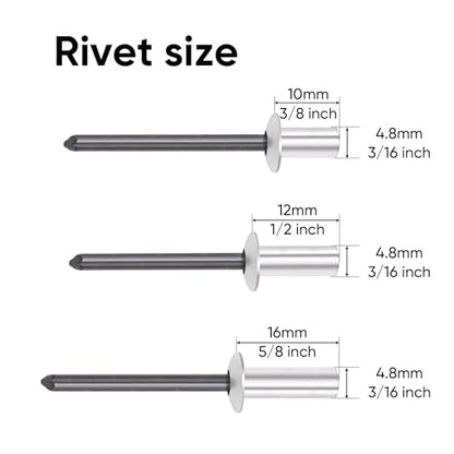 ALLCLEAN 120Pcs 3/16" x 3/8",1/2",5/8" Closed End Aluminum Blind Rivets with Steel Mandrel,4.8 x 10 12 16mm Pop Rivets Dome Head 3 Size - size: 3/16" x3/8",1/2",5/8"