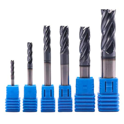 6Pcs 1/8" - 1/2" 4 Flute Solid Carbide Square End Mill Set - AlTiN Coated - style: Square Nose