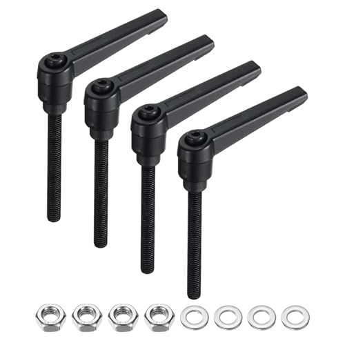 uxcell 4pcs Lever Adjustable Handles M6 x 60mm Metric Male Thread with Nuts Washers, Level Clamping Handle Set Hand Stud Knobs Rotating Screw Handles Bolts with Locking Lever, Black - size: M6 x 60mm