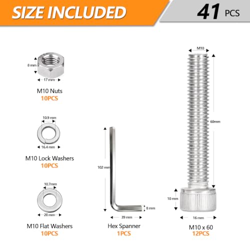 10 Sets Metric M10 Hex Socket Head Cap Screws Bolts Kit, M10-60mm Screws - size: M10 - 60mm