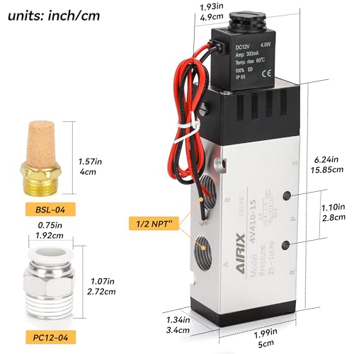 1/2" NPT Solenoid Valve 4V410-15, 5-Way 2-Pos, DC 12V, Out-of-Line - size: NPT1/2″, style: DC12/Out of line