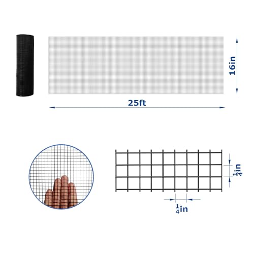 Black PVC Coated Hardware Cloth 16 Inch x 25 Foot -1/4 Inch x 1/4 Inch 20GA - size: 16 Inch x 25 Foot
