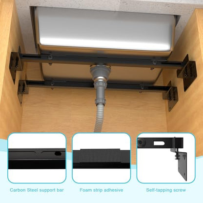 71-100cm Undermount Sink Brackets Kit, Adjustable Carbon Steel Supports - color: Black