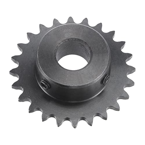 uxcell 24 Tooth Roller Sprocket B Type, #25 Chain, Single Strand 1/4" Pitch, 14mm Bore Black Oxide C45 Carbon Steel with Set Screws for ISO 04C - size: 14mm