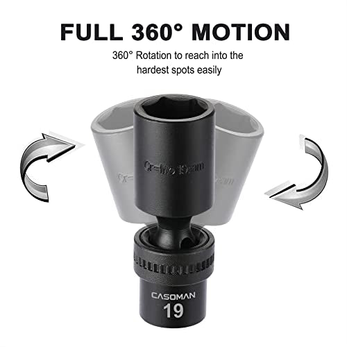 CASOMAN 10 PCS 3/8" Drive Deep Standard Universal Impact Socket Set, 6 Point, CR-MO, Metric,10-19mm - size: 10 PCS 3/8" Dr.(Deep)
