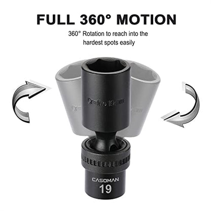 CASOMAN 10 PCS 3/8" Drive Deep Standard Universal Impact Socket Set, 6 Point, CR-MO, Metric,10-19mm - size: 10 PCS 3/8" Dr.(Deep)