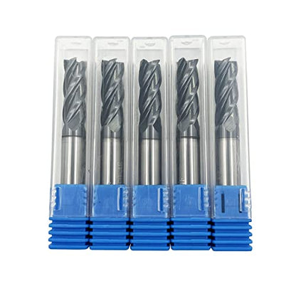 5PCS 5/16" Carbide Square End Mill Bits Set, Milling Bits Cutter 5/16 Carbide End Mills for Alloy Steels/Hardened Steels, HRC 45 Deg Single End 4 Flute AlTiN Coating