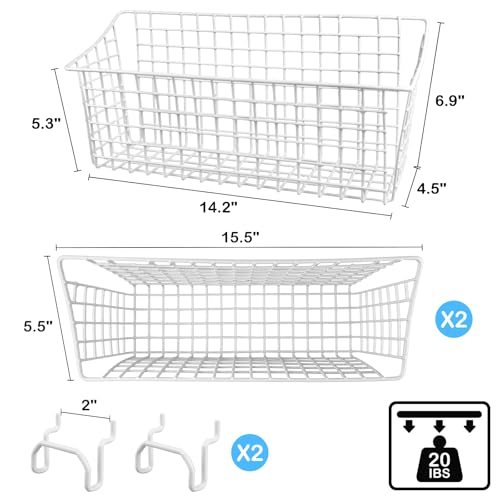 Pegboard Baskets 2 Pack Peg Board Metal Shelves Organizers (Large, White) - size: Large, style: 2L White Pegboard Baskets