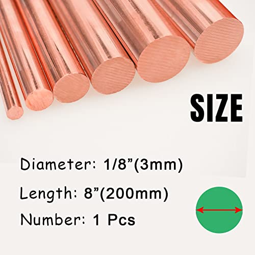 1Pcs Pure Copper Round Rod 1/8"(3mm) Dia 7.87" Length Bare Copper Cu Metal Rod for Metal Craft Hobbies - size: 1/8" Dia, style: 8"Length