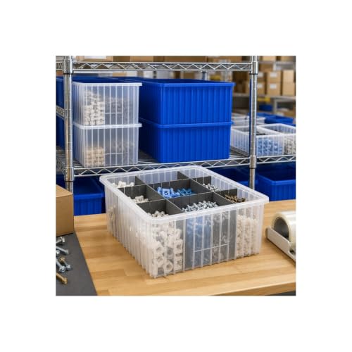 Quantum Storage DG92035 Dividable Grid Heavy Duty Part Organizer Bins - 16-1/2" x 10-7/8" x 3-1/2" - 12 Pack - color: Gray