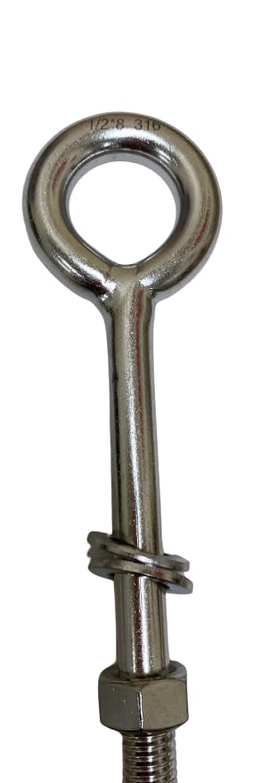 US STAINLESS Stainless Steel 316 Eye Bolt 1/2" x 8" UNC (1/2"-13 Pitch) Short Thread Marine Grade