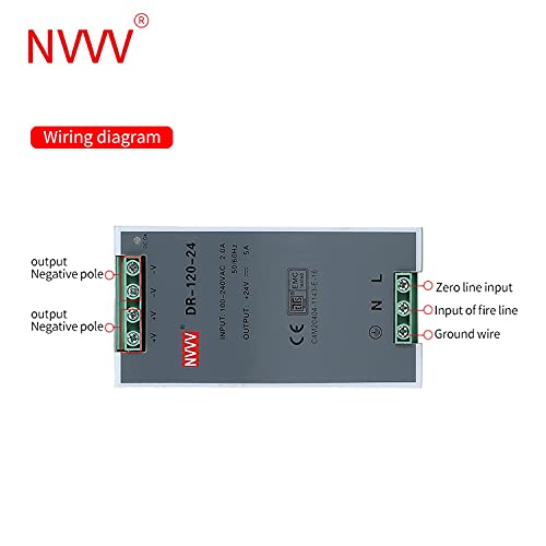 Dr-120-24 Ac to Dc Din-Rail Power Supply, 24v, 5 Amp, 120w, Operating Temp, Overload Protection, Metal, Silver+Grey - size: 24V 120W