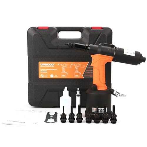 Heavy Duty Air Hydraulic Rivet Nut Tool with reversible button, HPS6312F Pneumatic Riveter Automatic Rivet Nut Gun Tool Setting Kit Come with 8 Size Metric and SAE Nose-Piece Assembly - style: Air Hydraulic Rivet Nut Tool with reversible button HPS6312