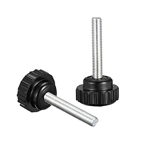 uxcell 4pcs Knurled Clamping Knobs M5 x 30mm Metric Zinc Plated Carbon Steel Male Thread Thumb Screw on Type 21mm Plastic Round Head Threaded Hand Bolt Stud Knobs Black - size: M5 x 30mm x 21mm