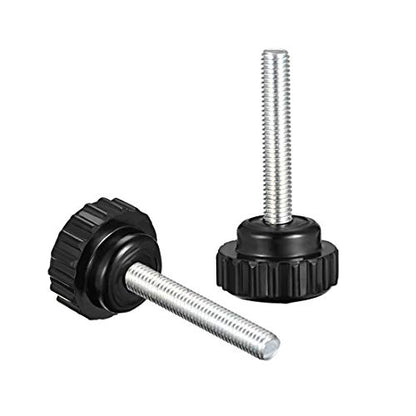 uxcell 4pcs Knurled Clamping Knobs M5 x 30mm Metric Zinc Plated Carbon Steel Male Thread Thumb Screw on Type 21mm Plastic Round Head Threaded Hand Bolt Stud Knobs Black - size: M5 x 30mm x 21mm