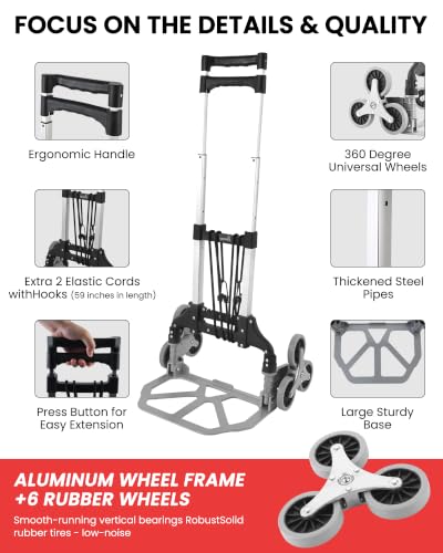 MAZING Stair Climbing Dolly, 176Lbs Capacity, Lightweight Foldable Hand Truck for Stairs, Portable Dolly Cart for Moving Boxes Up & Down Steps, Silver - size: 80kg