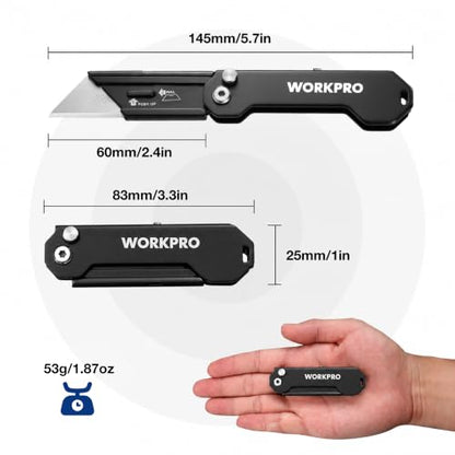 WORKPRO EDC Folding Utility Knife, Mini Box Cutter with Quick Open Axis Lock, Quick Change Blade Razor Knife, Foldable Small Pocket Knife with Belt Clip - color: Black