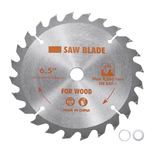 Circular Saw Blade - [6-1/2-inch x 24 Teeth x 5/8-inch Arbor] Circular Cutting Blade with 5/8" to 3/8" Washer Adapter for Woodworking Plastic Use, 0.063-inch Kerf - size: 6-1/2-inch x 24T