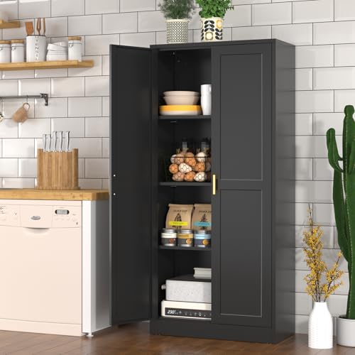 Polup 60" Black Metal Kitchen Pantry Storage Cabinet with Doors and Shelves - color: Black, size: 60"H with No Drawers