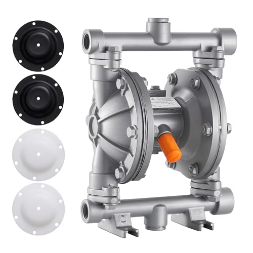 VEVOR Air Operated Double Diaphragm Pump, 6.6 GPM, 3/8 inch Inlet & Outlet Pneumatic Waste Oil Transfer Pump, Max 100 PSI, Aluminum Alloy Body, Air-Operated for Diesel, Grease, Kerosene, Gasoline - style: 3/8 inch 6.6GPM Aluminum Alloy