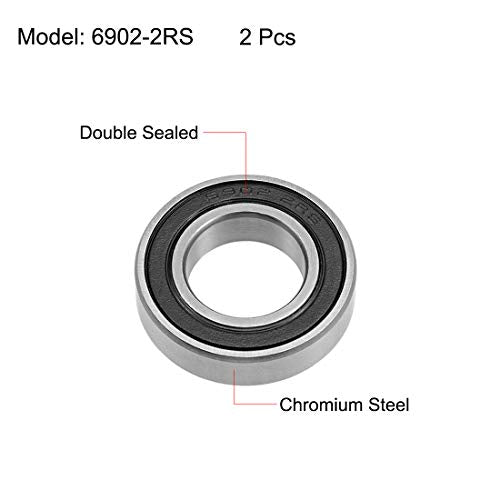 uxcell 6902-2RS Deep Groove Ball Bearings 15x28x7mm Chrome Steel Z2 2pcs - size: 15x28x7mm