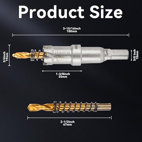 Hole Saw 3/4" (19mm) Heavy Duty Carbide with 2 Pilot Drill Bits - Metal Hole Cutter Cuts Stainless Steel, Iron, Copper, Brass, Plastic - size: 19mm|3/4"