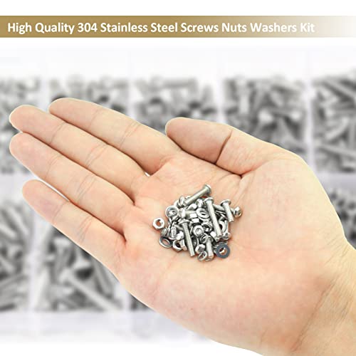 562 Pieces M3 x 4/6 /8/10 /12/16 /20mm Button Head Socket Cap Screws Nuts Washers Assortment Kit, 304 Stainless Steel, Fully Machine Thread - size: M3, style: Button Head
