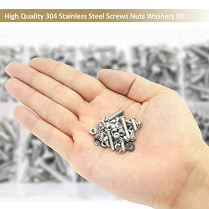 562 Pieces M3 x 4/6 /8/10 /12/16 /20mm Button Head Socket Cap Screws Nuts Washers Assortment Kit, 304 Stainless Steel, Fully Machine Thread - size: M3, style: Button Head
