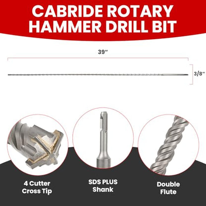 3/8 X 39 in SDS Plus Bits, Rotary Hammer Drill Bits, Carbide, Masonry Drill Bits for Concrete, Stone, SDS Plus Hammer Double Flute, Masonry Drill Bit, Concrete Drill Bit - size: 3/8 in, style: 39 inch long
